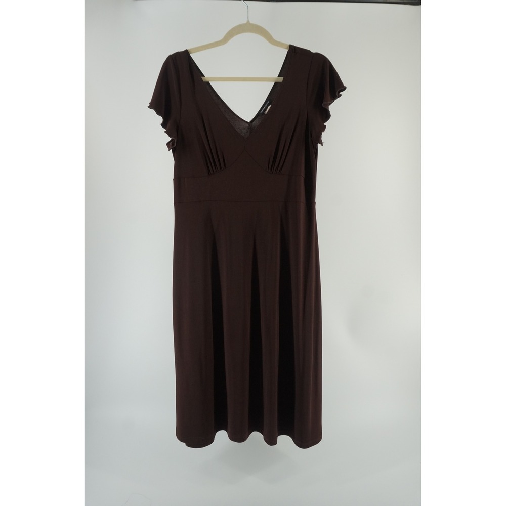 Perseption‎ Vintage 90s Midi Dress Flutter Sleeve Earthy Cottagecore Brown S